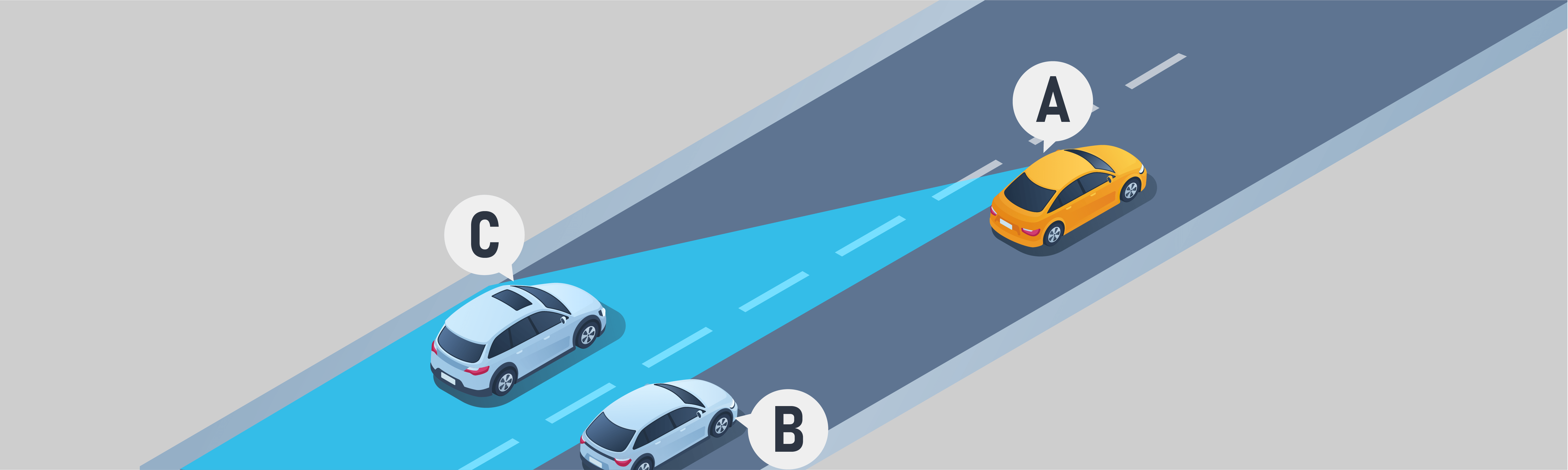 Highways and Freeways - Using the left exterior mirror, which vehicle can the driver of vehicle A see?